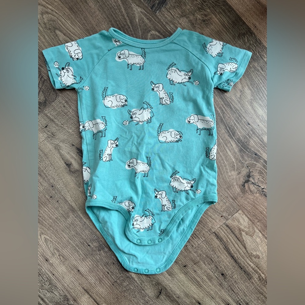 Souris Mini onesie 2-3yo turquoise dog print short sleeves